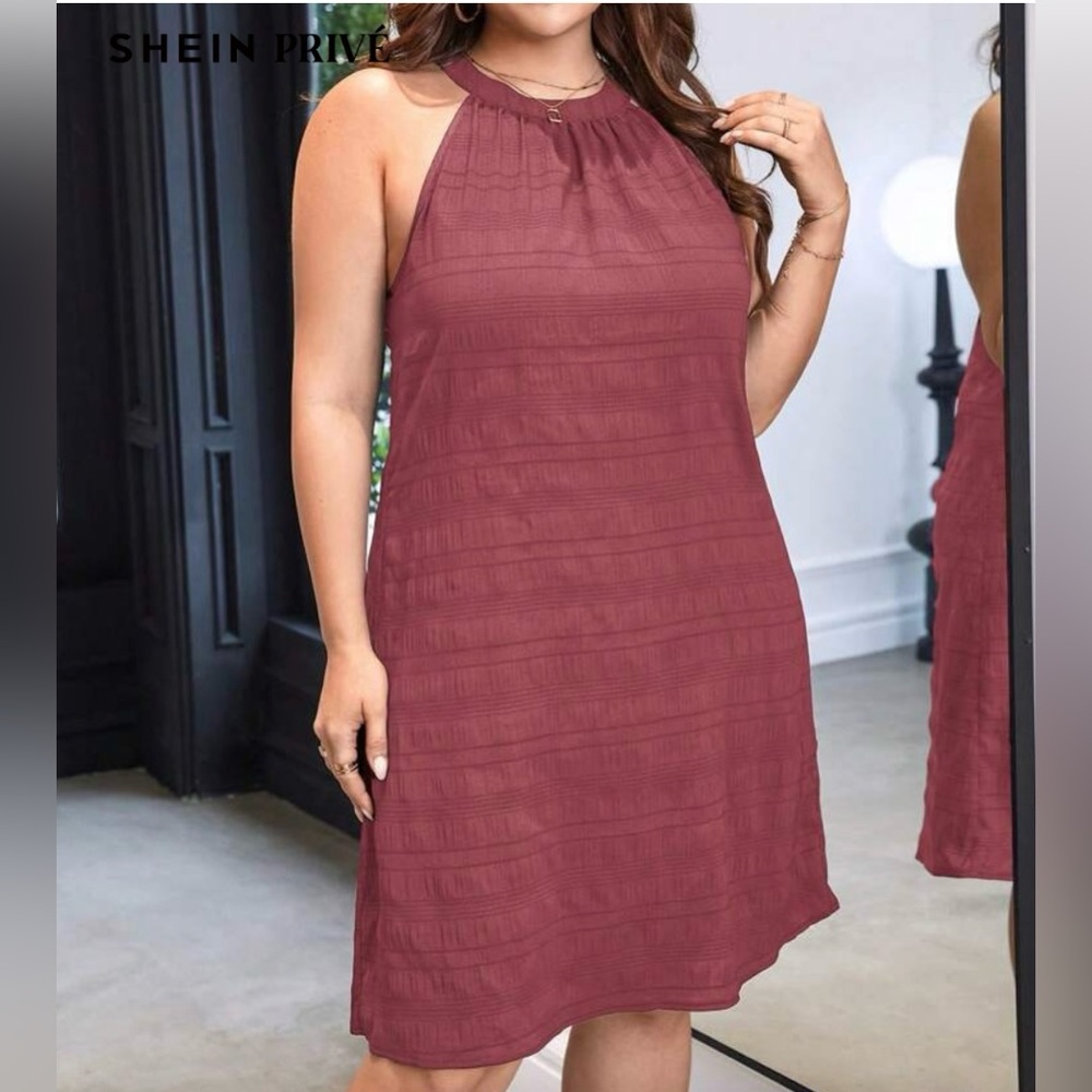 SHEIN Prive Wine Halter Mini Dress